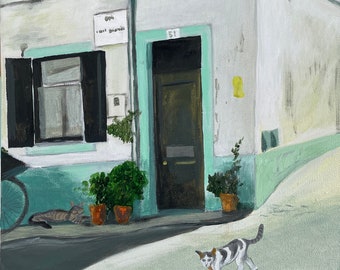 Cats At The Corner - Giclée print of original acrylic painting