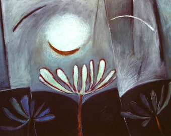 Moon Flowers - Giclée print of original mixed media painting