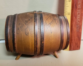 Vintage Souvenir Uzerche France Barrel Bank-Hand Made Carved Wood-Tonneau