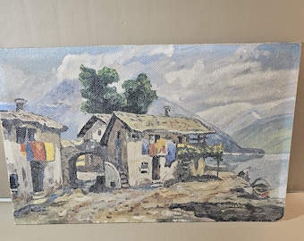 Pintura al óleo original italiana vintage - Obra de arte de un artista antiguo - Paisaje italiano