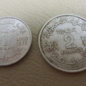 2 Vintage 1951 Coins-Moroccan-Francs