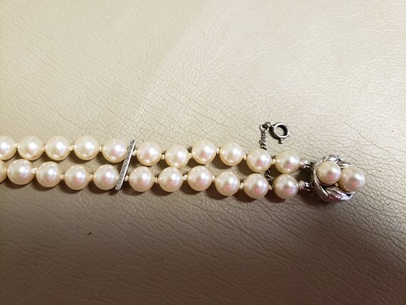 Vintage Faux Double Strand Pearl Bracelet-Sterling - image 4