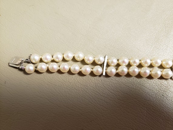 Vintage Faux Double Strand Pearl Bracelet-Sterling - image 5