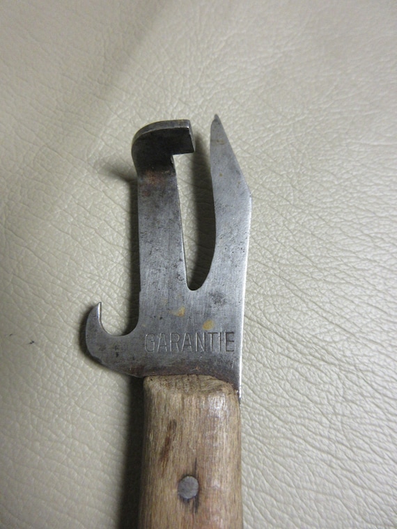 Vintage French Wood & Metal Can Opener-bottle Opener-old Kitchen Tool 