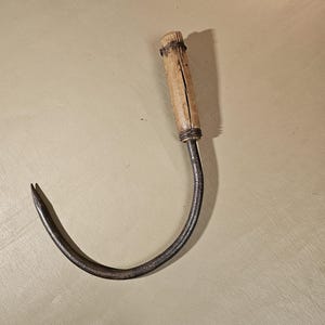 Antique French Hand Crafted Farm Hook-Hay, Straw Tool-Old Hand Crafted Primitive