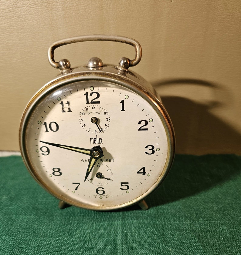 Vintage Melux German Alarm Clock-Running-Old Nickle Plated Clock image 1