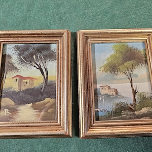Two Vintage Italian Original Signed Oil Paintings-Gold Wooden Frames-OLD Artwork, Artist Signed