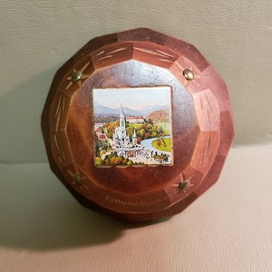 Vintage French Souvenir Lourdes Round Lidded Box