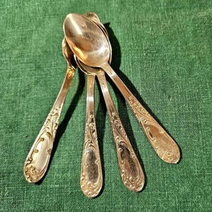 4 Vintage Italian Silverplate Demitasse Spoons-OLD Italy Flatware-Coffee Spoons