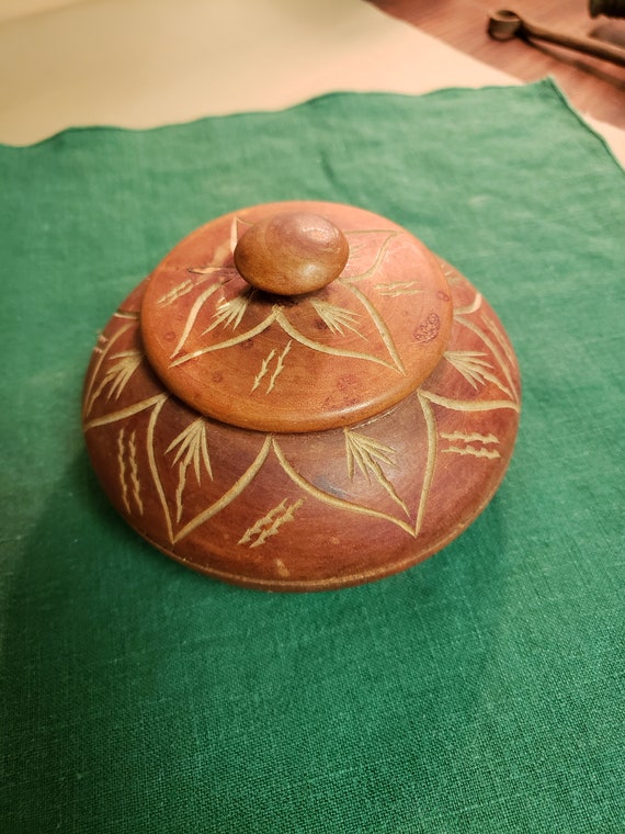 Vintage French Handcrafted Round Wooden Box