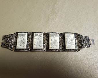 Vintage Sterling German Art Deco Farhner Style Signed Silver Blue