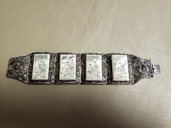 Antique Chinese Export Filigree, Bone, Enameled S… - image 1