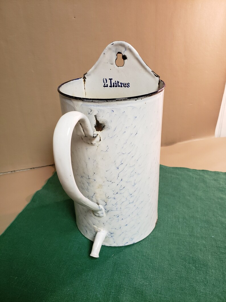 Antique French Blue & White Enamelware Irrigator, Douche, Enemaold