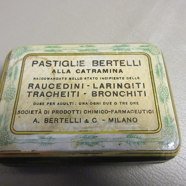 Antique Italian Drugstore Advertising Tin-Bertelli Tablets for bronchitis, hoarseness, etc