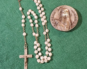 Vintage Religious Rosary & Silverplate Souvenir=Catholic Church