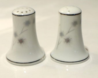 Japanese Porcelain Salt Pepper Shakers Thistle Design Silver Details