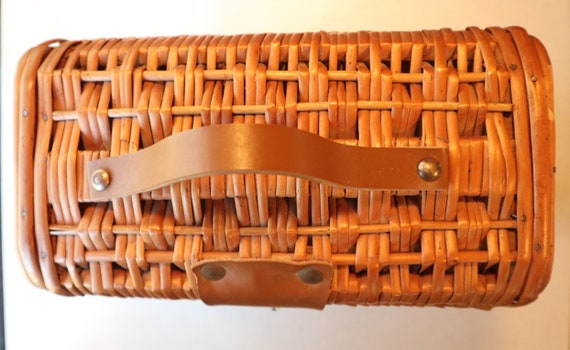 1950s Wicker and Wood Handbag Leather Handle and … - image 3