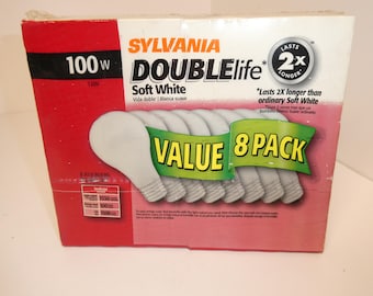Sylvania Double Life 100w Soft White Light Bulbs, 8 Pack Sealed A19 (Not Led)