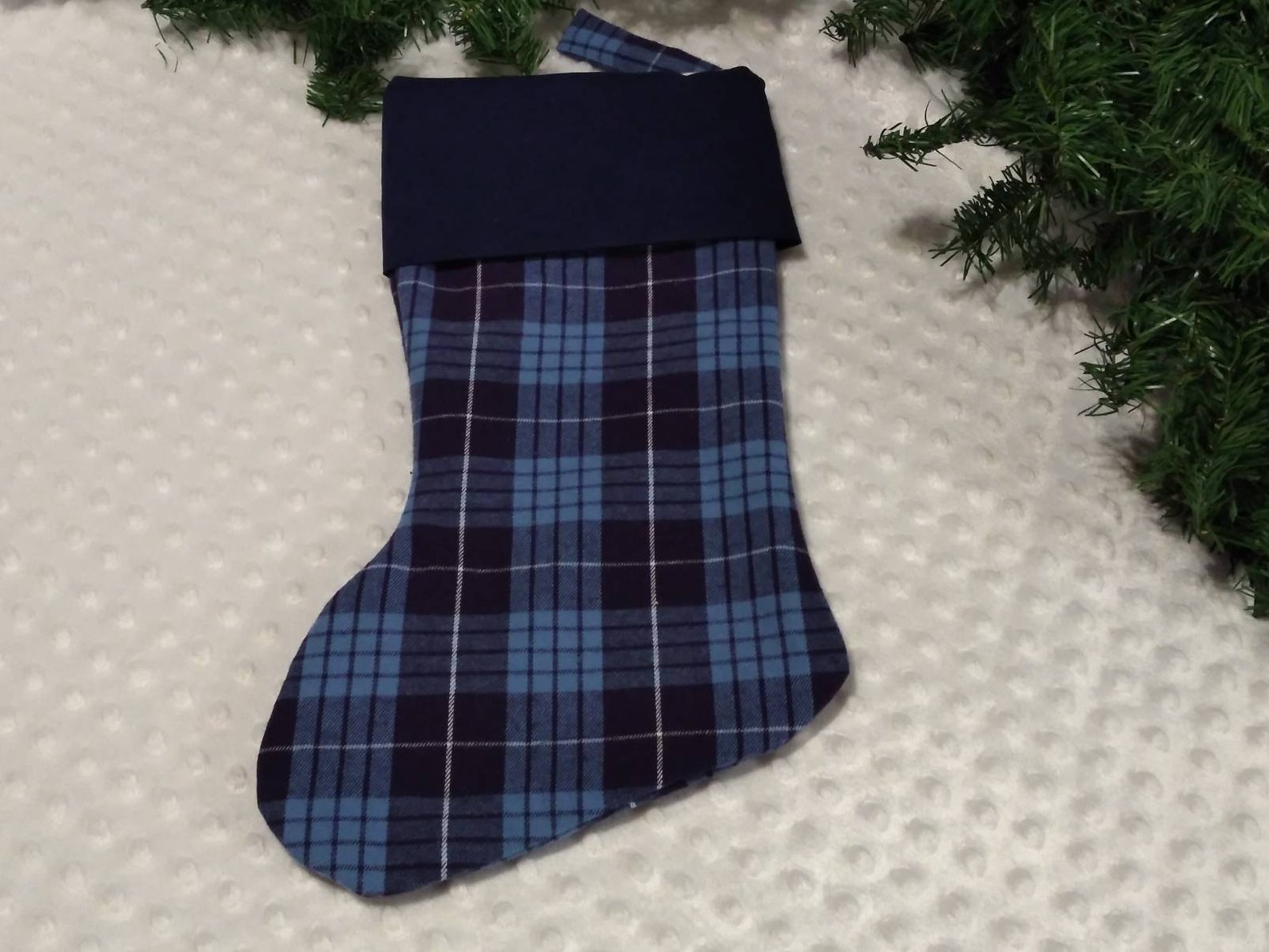 Navy Blue Plaid Christmas Stockings Personalized Stockings Etsy
