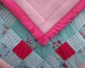 Rose Baby Quilt, Floral Baby Quilt, Aqua Baby Blanket, Turquoise Baby Bedding, Girl's Baby Blanket, Rose Baby Blanket, Rose Baby Shower