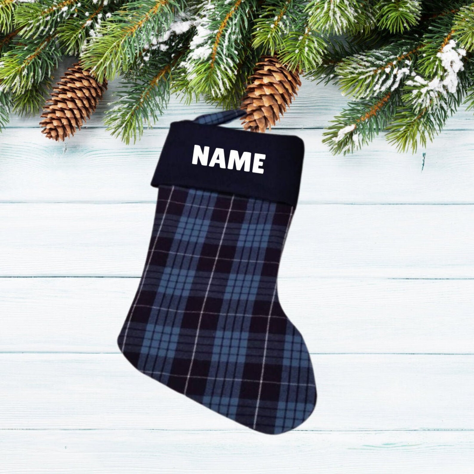 Navy Blue Plaid Christmas Stockings Personalized Stockings Etsy