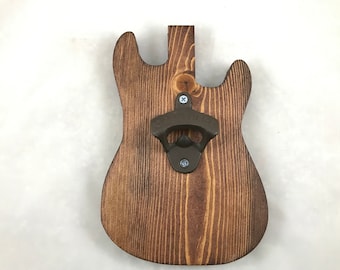 Fender Guitar Wood Cut-out Bottle Opener - Wall Mount - Handmade!