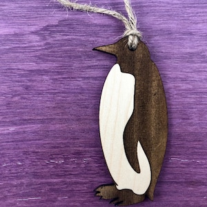 Penguin Wooden Ornament - Zoo Animal Christmas Decorations  - Zookeeper Gift - Engraved Wood Animals