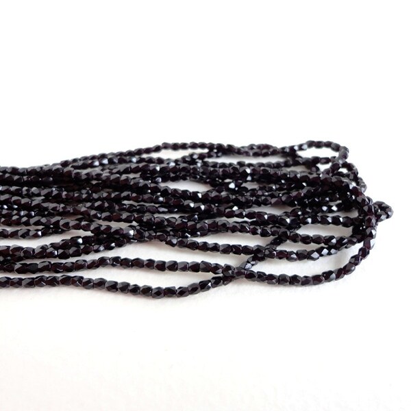 60 x 2mm Jet Black Round Faceted Czech Glass Beads, Black Faceted Beads, Jet Black Round Beads RND0189