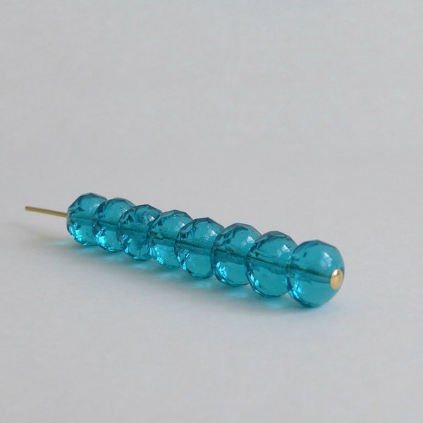 40 pcs Teal Rondelle Czech Glass Beads, 5x7mm Rondelle Beads, Teal Beads, Faceted Beads, Teal Glass Beads, Gemstone Donut GMD0131