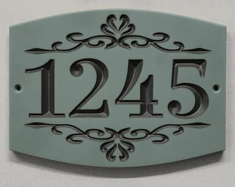 Provincial Address Sign Engraved Designer House Numbers. Choice of 3 Sizes. Fully Customizable, Weatherproof 0.5" Solid Surface Material