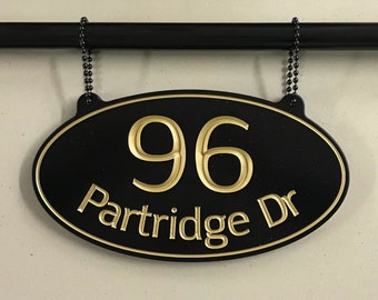 Oval Hanging Address Sign Engraved House Numbers. Choice of 3 Sizes. Weatherproof 0.5" Solid Surface, Double Sided Option