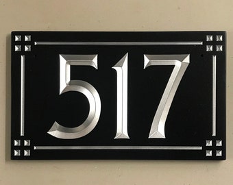 Craftsman II Address Sign Engraved Designer House Numbers. Choice of 3 Sizes. Fully Customizable, Weatherproof 0.5&quot; Solid Surface .