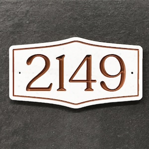 Heritage Address Sign Engraved Designer House Numbers. Choice of 3 Sizes. Fully Customizable, Weatherproof 0.5" Solid Surface Material