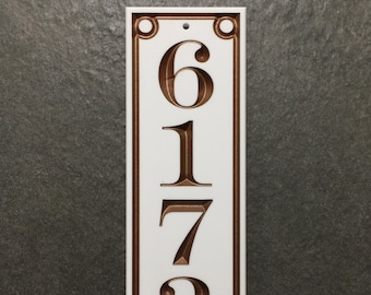 Eclectic Address Sign Engraved House Number. Choice of 3 Sizes. Fully Customizable, Weatherproof 0.5" Solid Surface
