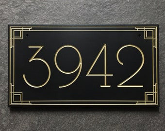 Beelman Inspired Address Sign Engraved Designer House Numbers. Choice of 3 Sizes. Fully Customizable, Weatherproof 0.5&quot; Solid Surface .