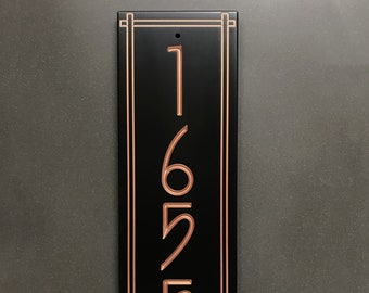 Vertical Stickley Address Sign Engraved House Number. Choice of 3 Sizes. Fully Customizable, Weatherproof 0.5" Solid Surface