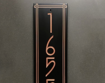 Vertical Stickley Address Sign Engraved House Number. Choice of 3 Sizes. Fully Customizable, Weatherproof 0.5" Solid Surface