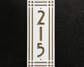 Vertical Mission Address Sign Engraved House Number. Choice of 3 Sizes. Fully Customizable, Weatherproof 0.5" Solid Surface