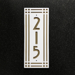 Vertical Mission Address Sign Engraved House Number. Choice of 3 Sizes. Fully Customizable, Weatherproof 0.5" Solid Surface