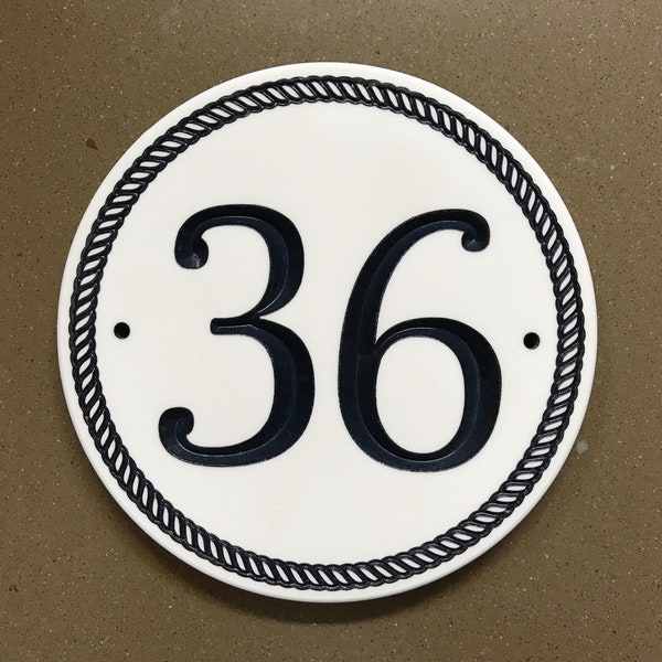 Nautical Address Sign Engraved Designer House Numbers. Choice of 3 Sizes. Fully Customizable, Weatherproof 0.5" Solid Surface Material