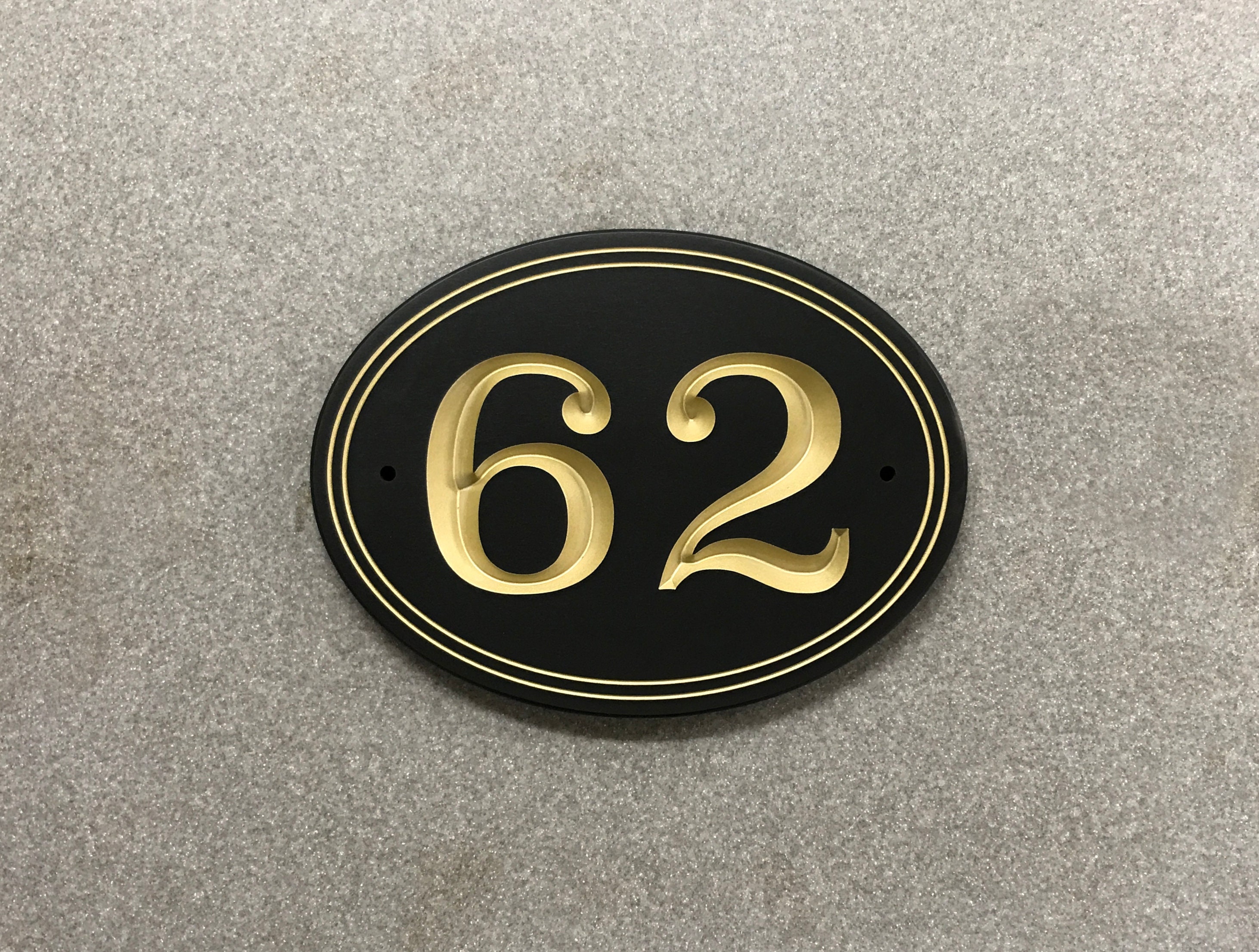 Short Oval Address Sign Engraved Designer House Numbers. Choice of 3 Sizes. Fully Customizable, Weatherproof 0.5" Solid Surface Material