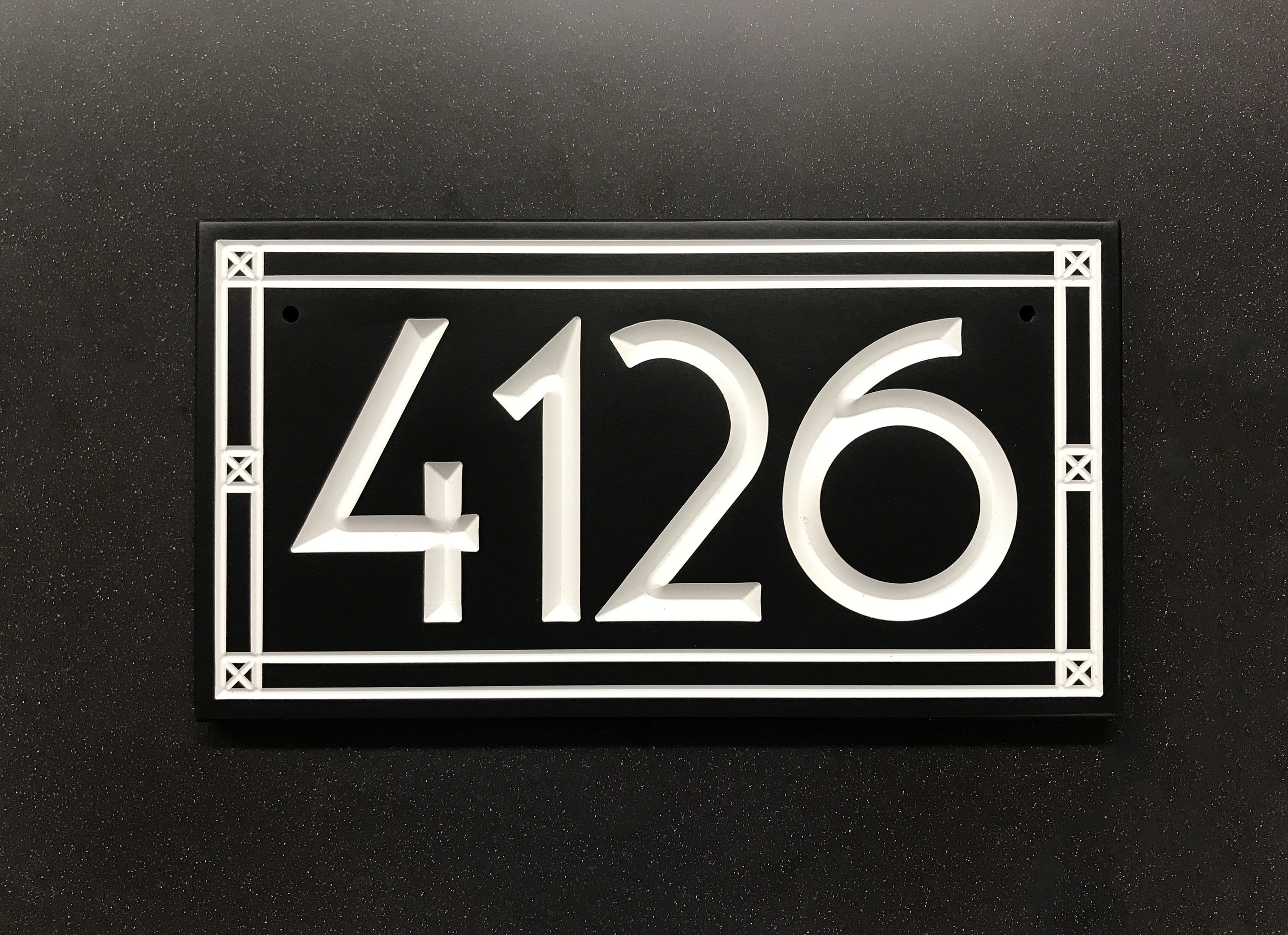 Industrial Chic Address Sign Engraved Designer House Numbers. Choice of 3 Sizes. Fully Customizable, Weatherproof 0.5" Solid Surface