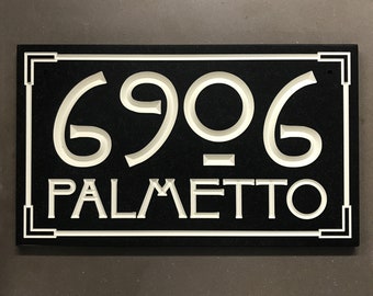 Arts and Crafts Address Sign Engraved Designer House Numbers. Choice of 3 Sizes. Fully Customizable, Weatherproof 0.5" Solid Surface .