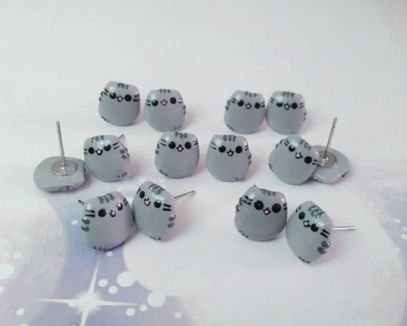 Small cat stud earrings Kawaii earrings emoticon earrings for girls for her girls gift for teen for all ages