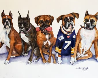 Multiple pet portrait,Multiple dog portrait, Four dogs painting pet drawing, Five Dogs Portrait from photo, pet portrait, pets on one canvas