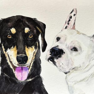 Double pet portrait, Custom pet portrait of TWO dogs, Custom pet Portrait of TWO cats, Custom pet Portrait of TWO bunnies, Father&#39;s Day gift
