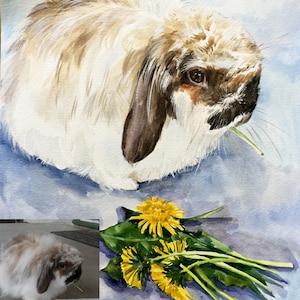 Retrato personalizado em aquarela para animais de estimação: furão, coelho, coelhinho, presente memorial