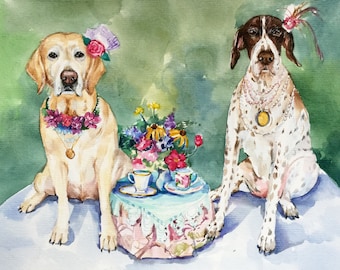 Double Custom dog Portrait, Two pets Portrait,Commission work, make to order, memorial pet portrait ORIGINAL WATERCOLOR PAINTING
