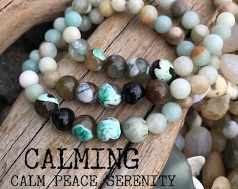 Agate Amazonite Gemstone Bracelet: Calming Anxiety Relief Jewelry