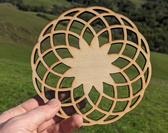 Lotus of Life 6"/ 15.5cm Wall Art or Crystal Grid in Lasercut Baltic Birch Plywood